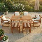 Whisen 7-Piece Outdoor Wood Dining Set, Patio Kitchen Garden Dining Seating Set, Rectangle Dining Table & 6 Chairs with Removable Cushions