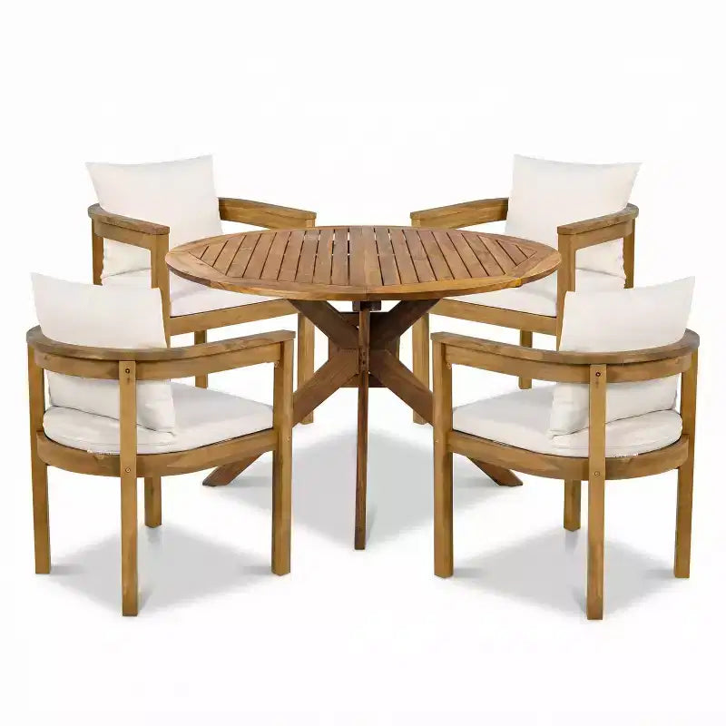 Christopher Knight Home Zariah Ensemble de salle à manger d'extérieur 5 pièces en bois d'acacia rustique avec coussins et table à lattes