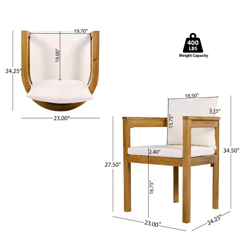 Christopher Knight Home Zariah Ensemble de salle à manger d'extérieur 5 pièces en bois d'acacia rustique avec coussins et table à lattes