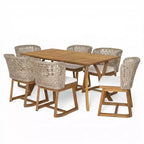 Christopher Knight Home Priya Modern 7 Piece Acacia Patio Dining Chairs with Natural Wicker and Slatted Table