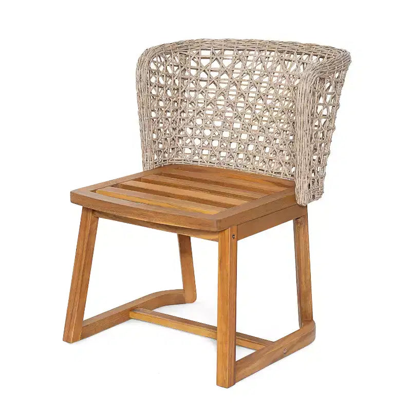Christopher Knight Home Priya Modern 7 Piece Acacia Patio Dining Chairs with Natural Wicker and Slatted Table