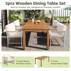 Ensemble de salle à manger d'extérieur 5/7 pièces, salon de jardin avec 4/6 fauteuils en rotin et table en bois d'acacia résistant aux intempéries, Naturel - ModernLuxe