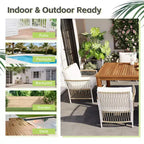 Ensemble de salle à manger d'extérieur 5/7 pièces, salon de jardin avec 4/6 fauteuils en rotin et table en bois d'acacia résistant aux intempéries, Naturel - ModernLuxe