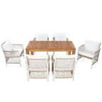 Ensemble de salle à manger d'extérieur 5/7 pièces, salon de jardin avec 4/6 fauteuils en rotin et table en bois d'acacia résistant aux intempéries, Naturel - ModernLuxe