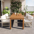 Ensemble de salle à manger d'extérieur 5/7 pièces, salon de jardin avec 4/6 fauteuils en rotin et table en bois d'acacia résistant aux intempéries, Naturel - ModernLuxe