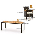 Ensemble de salle à manger Gymax 7 pièces en osier pour patio avec table à manger d'extérieur, 6 chaises empilables rembourrées, accoudoirs en bois d'acacia et trou de parasol sur le plateau