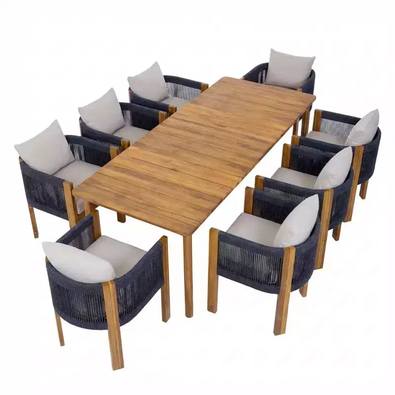 Christopher Knight Home Juan Ensemble de salle à manger moderne 9 pièces en acacia avec table à lattes et motif en corde