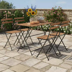 Gymax 5-Piece Patio Dining Set Acacia Wood w/ Foldable Chairs Featuring Slatted Seats & Tabletop Sturdy Metal Frames for Outdoor and Indoor