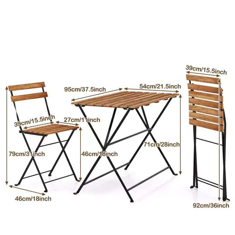 Gymax 5-Piece Patio Dining Set Acacia Wood w/ Foldable Chairs Featuring Slatted Seats & Tabletop Sturdy Metal Frames for Outdoor and Indoor