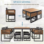 GDFStudio Donald Patio 9-Piece Acacia Wood Dining Set with Square Table, 4 Cushioned Chairs and 4 Stools
