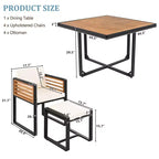 GDFStudio Donald Patio 9-Piece Acacia Wood Dining Set with Square Table, 4 Cushioned Chairs and 4 Stools