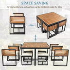 GDFStudio Donald Patio 9-Piece Acacia Wood Dining Set with Square Table, 4 Cushioned Chairs and 4 Stools
