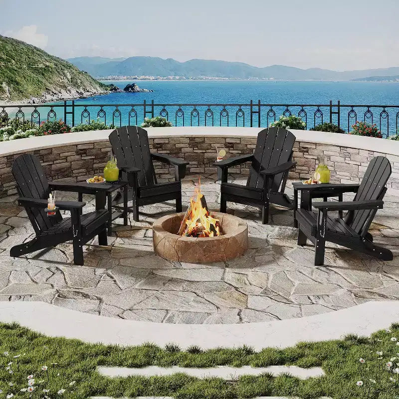 Ensemble de 2 chaises à bascule d'extérieur en PEHD avec table d'appoint - Chaises à bascule hautes en polyéthylène pour adultes - Mobilier de patio résistant à toutes les intempéries