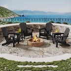 Ensemble de 2 chaises à bascule d'extérieur en PEHD avec table d'appoint - Chaises à bascule hautes en polyéthylène pour adultes - Mobilier de patio résistant à toutes les intempéries