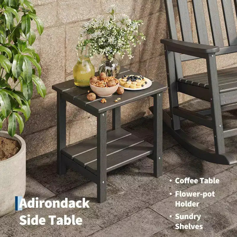 Ensemble de 2 chaises à bascule d'extérieur en PEHD avec table d'appoint - Chaises à bascule hautes en polyéthylène pour adultes - Mobilier de patio résistant à toutes les intempéries
