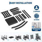 Ensemble de 2 chaises à bascule d'extérieur en PEHD avec table d'appoint - Chaises à bascule hautes en polyéthylène pour adultes - Mobilier de patio résistant à toutes les intempéries