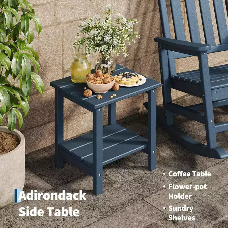 Ensemble de 2 chaises à bascule d'extérieur en PEHD avec table d'appoint - Chaises à bascule hautes en polyéthylène pour adultes - Mobilier de patio résistant à toutes les intempéries