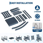 Ensemble de 2 chaises à bascule d'extérieur en PEHD avec table d'appoint - Chaises à bascule hautes en polyéthylène pour adultes - Mobilier de patio résistant à toutes les intempéries