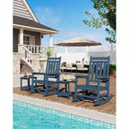 Ensemble de 2 chaises à bascule d'extérieur en PEHD avec table d'appoint - Chaises à bascule hautes en polyéthylène pour adultes - Mobilier de patio résistant à toutes les intempéries