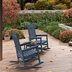 Ensemble de 2 chaises à bascule d'extérieur en PEHD avec table d'appoint - Chaises à bascule hautes en polyéthylène pour adultes - Mobilier de patio résistant à toutes les intempéries