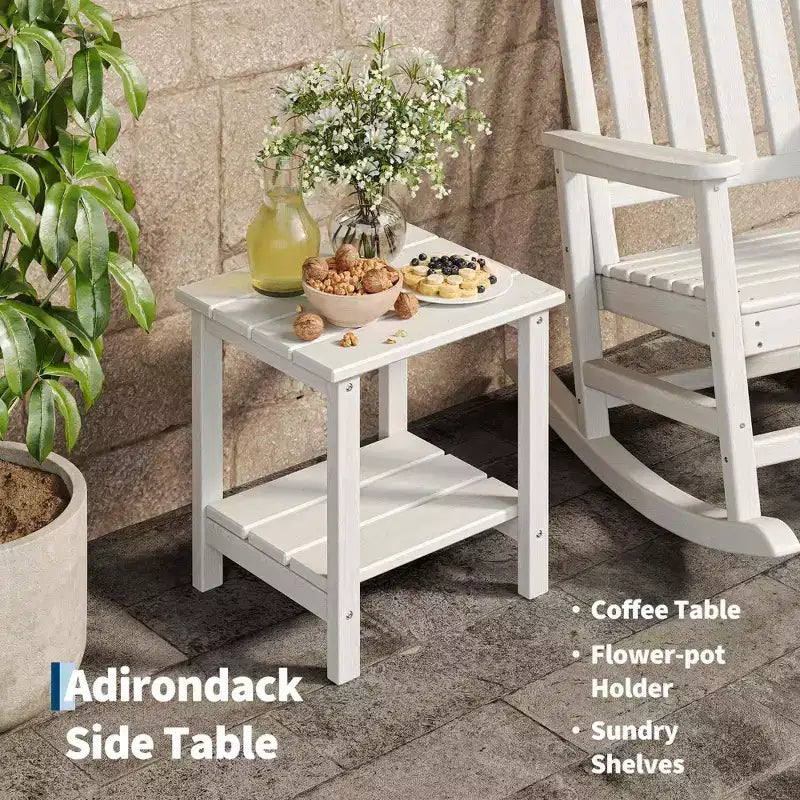 Ensemble de 2 chaises à bascule d'extérieur en PEHD avec table d'appoint - Chaises à bascule hautes en polyéthylène pour adultes - Mobilier de patio résistant à toutes les intempéries