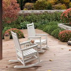 Ensemble de 2 chaises à bascule d'extérieur en PEHD avec table d'appoint - Chaises à bascule hautes en polyéthylène pour adultes - Mobilier de patio résistant à toutes les intempéries
