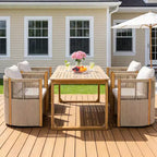 Christopher Knight Home Calvin Patio Modern Acacia Wood 5-Piece Dining Set with 4 Swivel Dining Chairs and Table