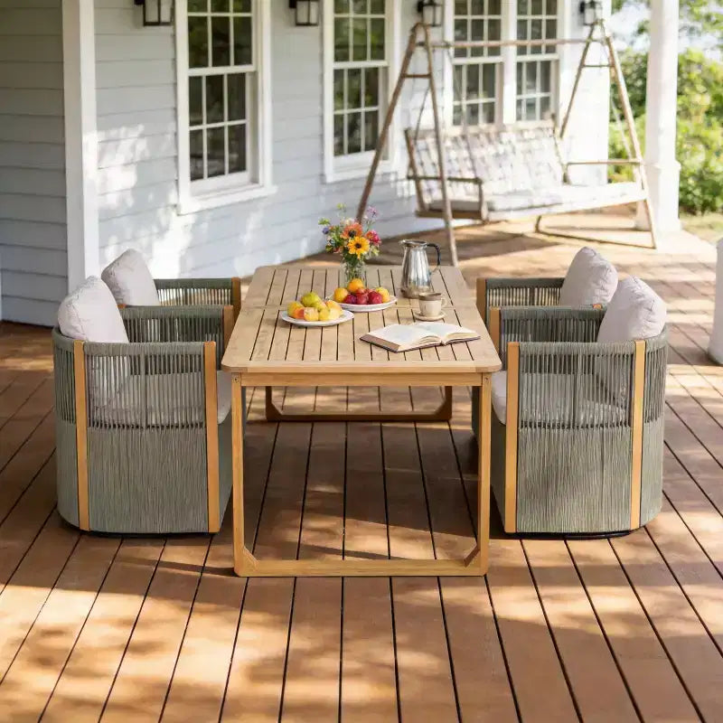 Christopher Knight Home Calvin Patio Modern Acacia Wood 5-Piece Dining Set with 4 Swivel Dining Chairs and Table