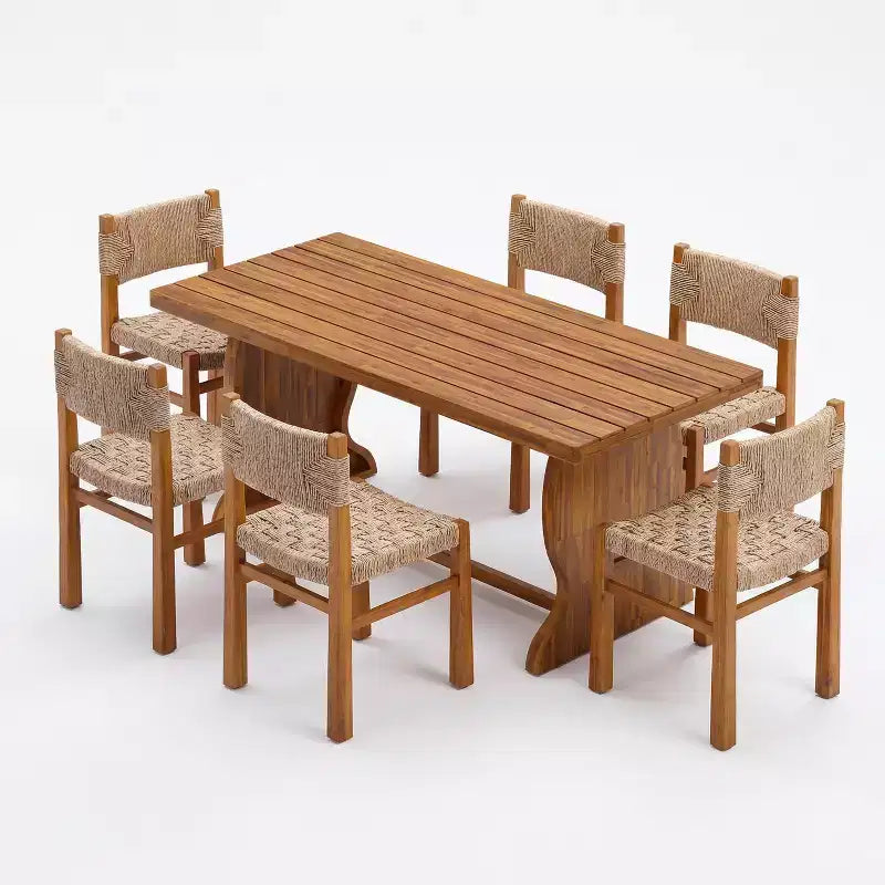 Ensemble de salle à manger 5 pièces en bois d'acacia Christopher Knight Home Riccardo Farmhouse avec osier et design à lattes