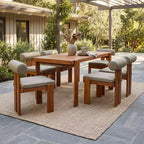 Christopher Knight Home Lucia Modern 7 Piece Patio Acacia Upholstered Dining Set with Round Back and Slatted Table