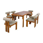 Christopher Knight Home Lucia Modern 7 Piece Patio Acacia Upholstered Dining Set with Round Back and Slatted Table