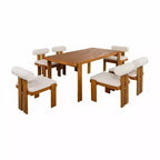 Christopher Knight Home Lucia Modern 7 Piece Patio Acacia Upholstered Dining Set with Round Back and Slatted Table