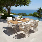 Christopher Knight Home David Patio Modern Steel 5-Piece Dining Set Wood-Top Table and 4 Woven Wicker Chairs