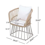 Christopher Knight Home David Patio Modern Steel 5-Piece Dining Set Wood-Top Table and 4 Woven Wicker Chairs