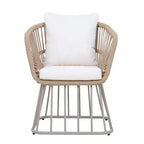 Christopher Knight Home David Patio Modern Steel 5-Piece Dining Set Wood-Top Table and 4 Woven Wicker Chairs