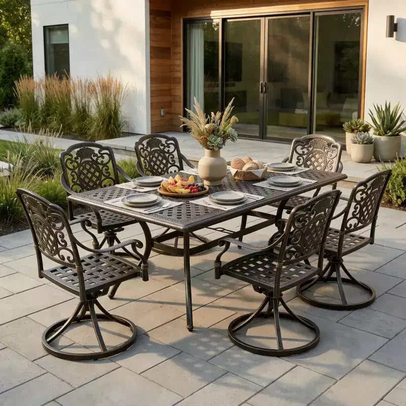 Christopher Knight Home Alistair, ensemble repas de 7 pièces avec chaises pivotantes en aluminium et table extensible, pour l'extérieur