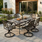 Christopher Knight Home Alistair, ensemble repas de 7 pièces avec chaises pivotantes en aluminium et table extensible, pour l'extérieur