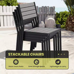 Crestlive Products Ensemble repas de jardin 11 pièces pour grandes tablées, structure en aluminium, chaises empilables, table aspect bois, trou pour parasol
