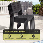 Crestlive Products Ensemble repas de jardin 11 pièces pour grandes tablées, structure en aluminium, chaises empilables, table aspect bois, trou pour parasol