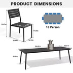 Crestlive Products Ensemble repas de jardin 11 pièces pour grandes tablées, structure en aluminium, chaises empilables, table aspect bois, trou pour parasol