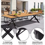 Ensemble de salle à manger d'extérieur 13 pièces extra-large, pieds en croix, chaises empilables, table aspect bois avec trou pour parasol