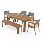 Christopher Knight Home Lan Modern 6 Piece Acacia Wood Patio Dining Set with Slatted Table and Rope Design