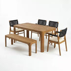 Christopher Knight Home Lan Modern 6 Piece Acacia Wood Patio Dining Set with Slatted Table and Rope Design