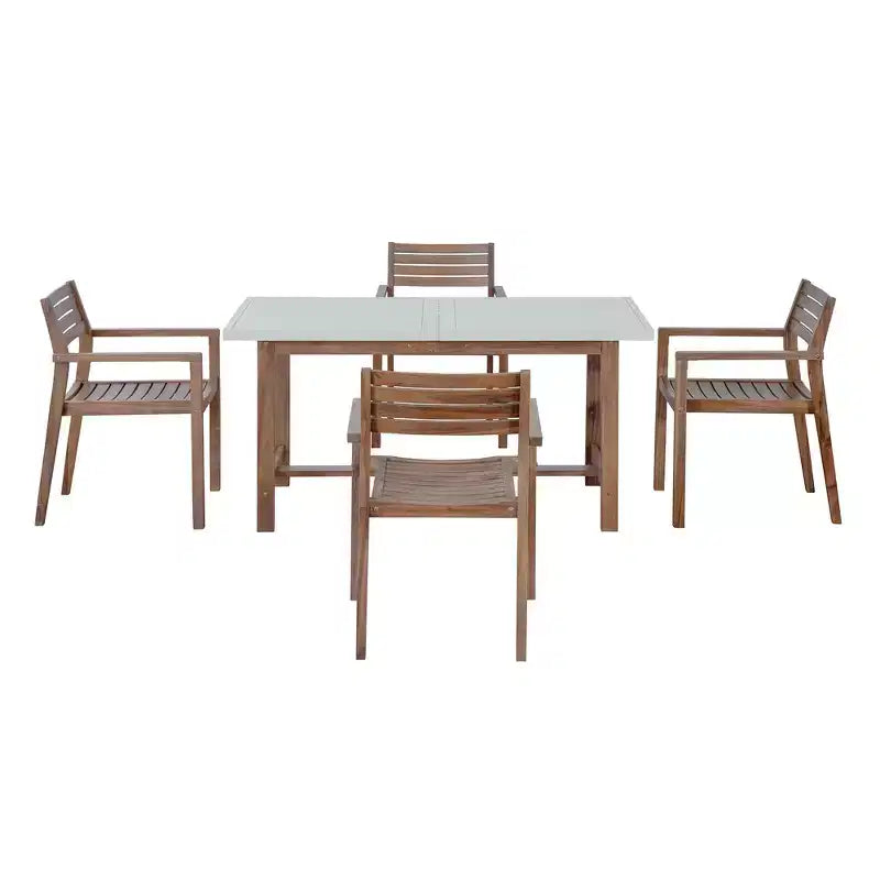 Ensemble de salle à manger d'extérieur 5 pièces Whisen avec table en bois d'acacia et 4 chaises, trou pour parasol, convient pour la pelouse, le jardin, le bord de la piscine et l'intérieur