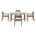 Ensemble de salle à manger d'extérieur 5 pièces Whisen avec table en bois d'acacia et 4 chaises, trou pour parasol, convient pour la pelouse, le jardin, le bord de la piscine et l'intérieur