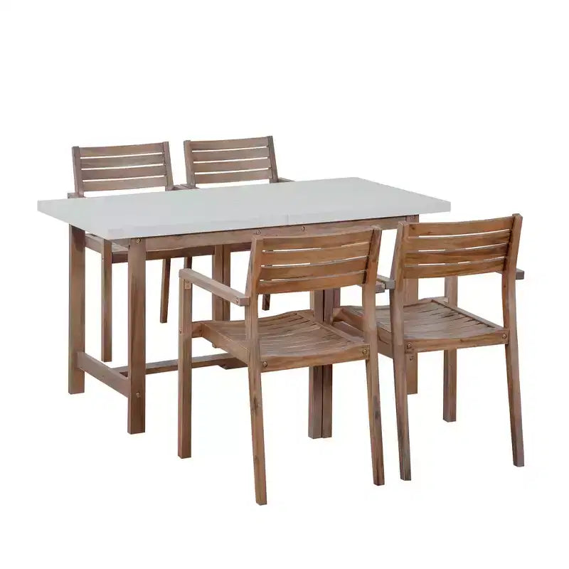 Ensemble de salle à manger d'extérieur 5 pièces Whisen avec table en bois d'acacia et 4 chaises, trou pour parasol, convient pour la pelouse, le jardin, le bord de la piscine et l'intérieur