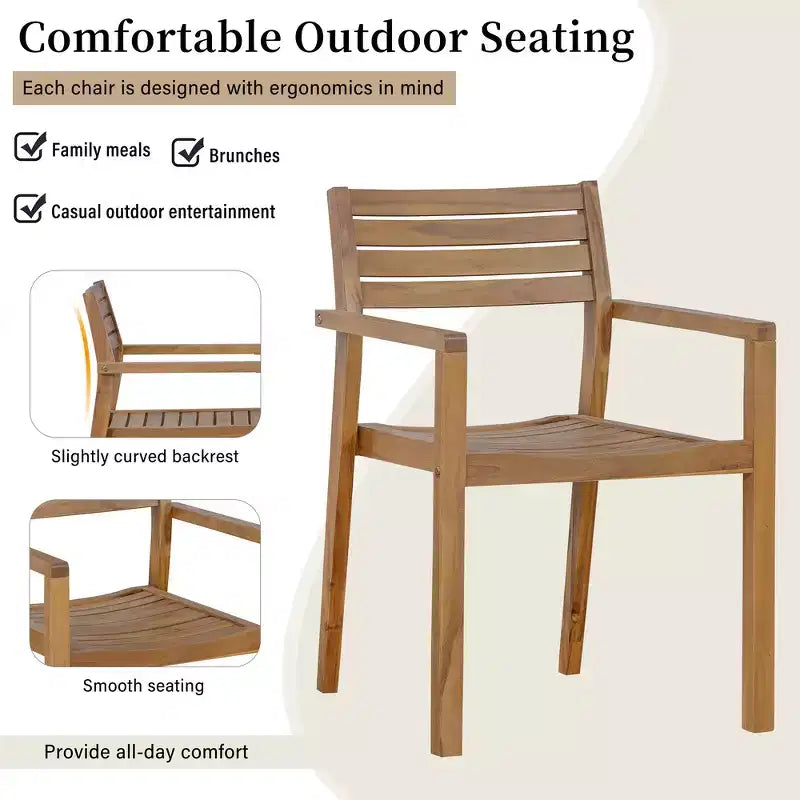 Ensemble de salle à manger d'extérieur 5 pièces Whisen avec table en bois d'acacia et 4 chaises, trou pour parasol, convient pour la pelouse, le jardin, le bord de la piscine et l'intérieur