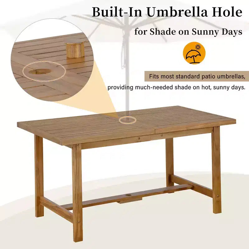 Ensemble de salle à manger d'extérieur 5 pièces Whisen avec table en bois d'acacia et 4 chaises, trou pour parasol, convient pour la pelouse, le jardin, le bord de la piscine et l'intérieur