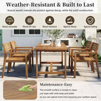 Ensemble de salle à manger d'extérieur 5 pièces Whisen avec table en bois d'acacia et 4 chaises, trou pour parasol, convient pour la pelouse, le jardin, le bord de la piscine et l'intérieur