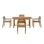 Ensemble de salle à manger d'extérieur 5 pièces Whisen avec table en bois d'acacia et 4 chaises, trou pour parasol, convient pour la pelouse, le jardin, le bord de la piscine et l'intérieur